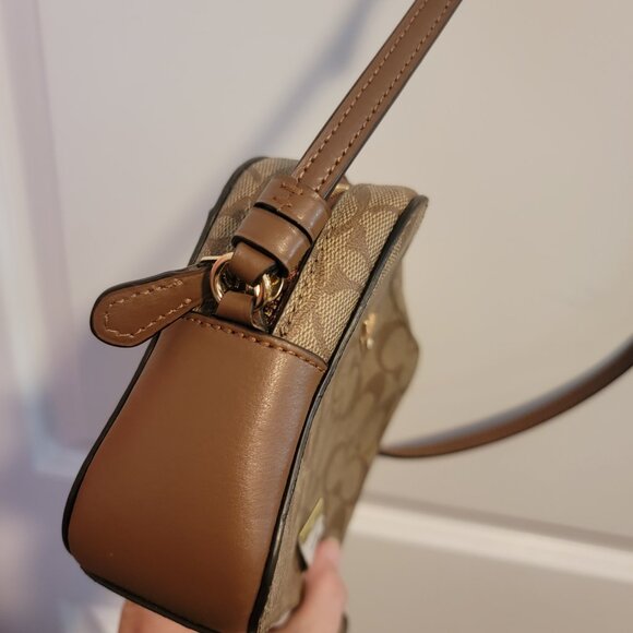 COACH Mini Camera Bag In Signature Canvas Khaki Saddle - Picture 7 of 16